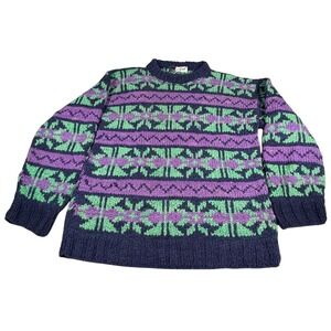 Vintage Rey Wear Wool Chunky-Knit Sweater Adult  Purple green blue missing tag